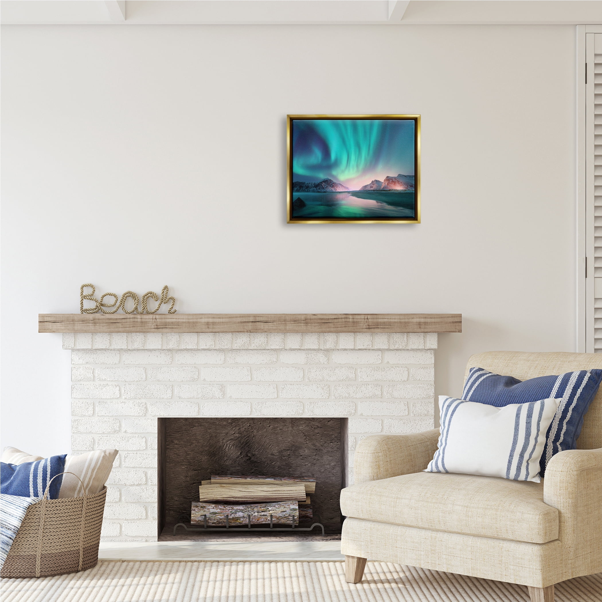 Stupell Industries Northern Lights Photography Nature Photography Gold Floater Framed Art Print Wall Art, 21 x 17