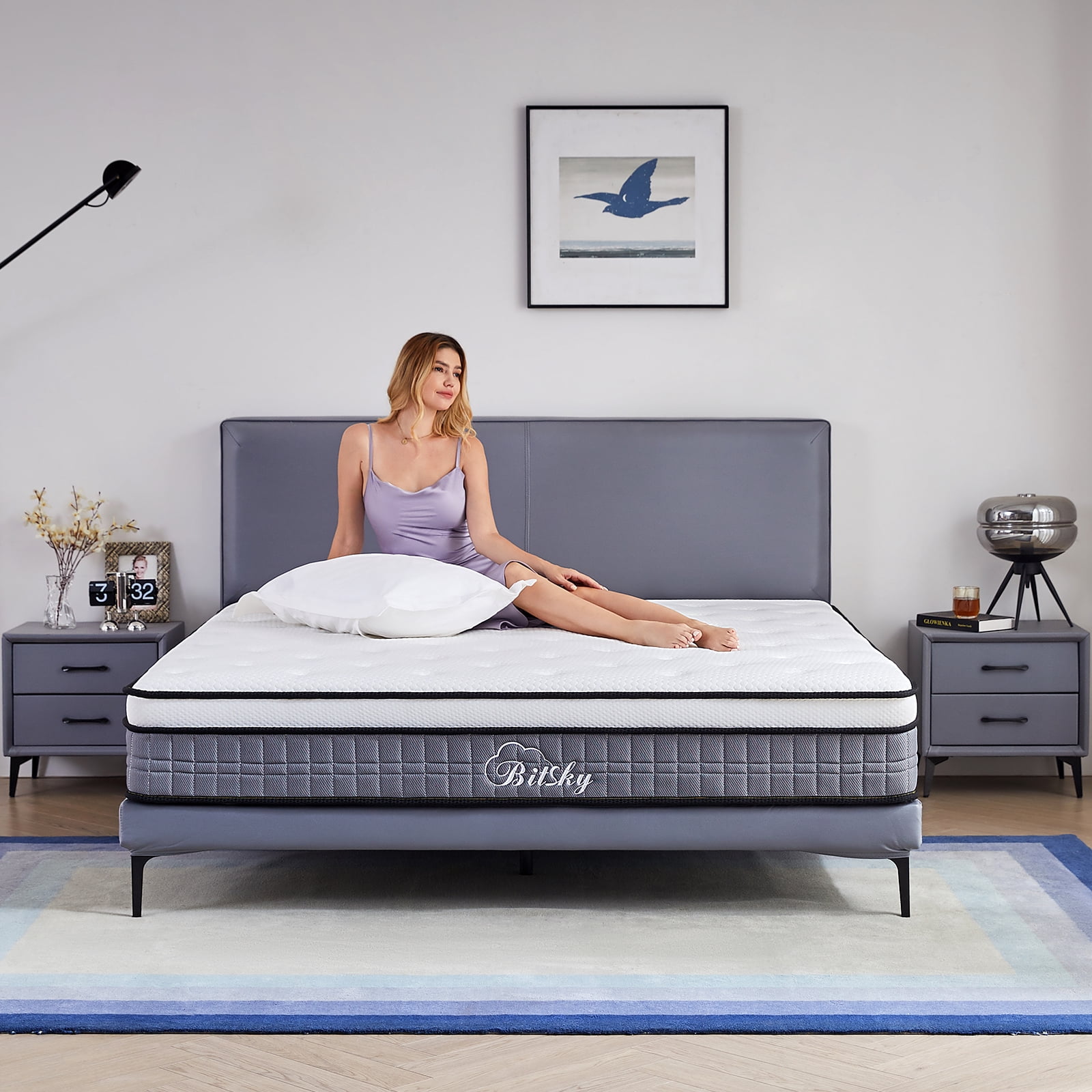 Queen Size Mattress, Bitsky 12 inch Memory Foam Mattress in a Box with Spring, CertiPUR-US Certified