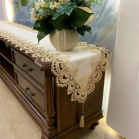 

Lace Table Runner European Style Embroidered Tassels Rectangle Tablecloth -B-40x220cm(16x87inch)