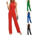 thumbnail image 2 of Bows Halters Jumpsuits for Women Loose Casual Sleeveless Stretchy Wide Leg Rompers, 2 of 9