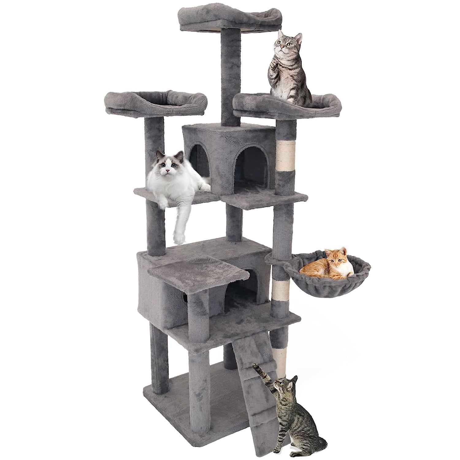 Pefilos 68 Inches Cat Trees Towers with Scratching Posts Condos Hammock Resting Perch, Indoor Play House for Large Cats Kitty Kitten, Gray Pefilos 68 Inches Cat Trees Towers with Scratching Posts Condos Hammock Resting Perch, Indoor Play House for Large Cats Kitty Kitten, Gray