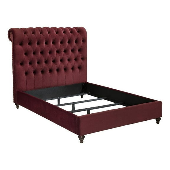 Coaster Devon Tufted Upholstered Fabric Full Panel Bed in Wine Red