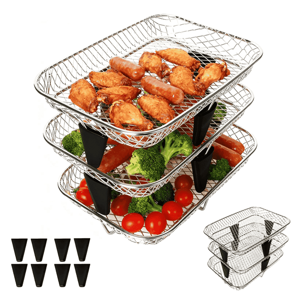 GCQ 3-Tier Air Fryer Baskets, 7.79×5.23" Stackable Racks for Ninja Foodi Dual Zone DZ071 DZ090 DZ201 DZ302 DZ401 DZ550 SL401, Air Fryer Accessories