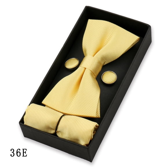 Men Bowtie Cufflink Pocket Square Set Wedding Bow Tie Handkerchief With Box