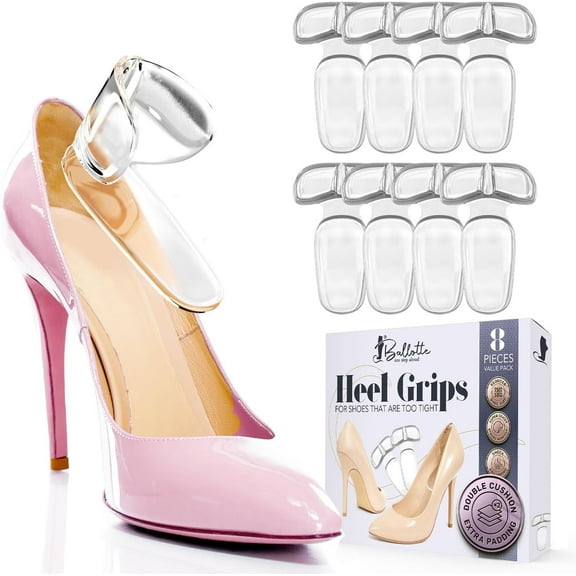 Ballotte Shoe Insoles & Inserts for Women's Heels, Double Cushioned, Clear, One Size, 8 Pack