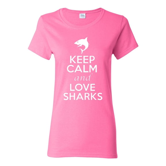 Ladies Keep Calm And Love Sharks T-Shirt Tee