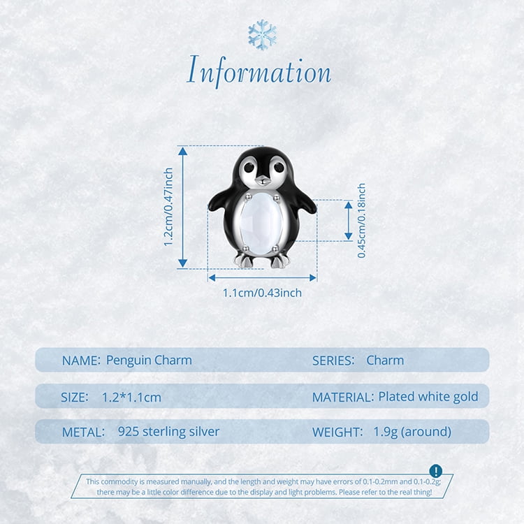 Penguin Beaded Bracelet Charm, 925 Sterling Silver Accessory, Compatible with 3mm-4.5mm Bracelet