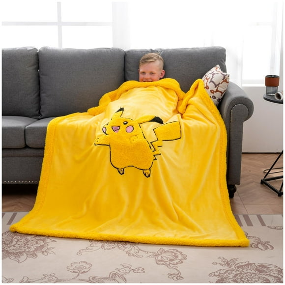 Yellow Kids' Lightweight Fluffy Cozy Stitched Flannel Animal 3D Embroidered Throw Blanket - Perfect Sherpa Blanket for Girls - SofaShaggy Blankets Gift (50''60'')