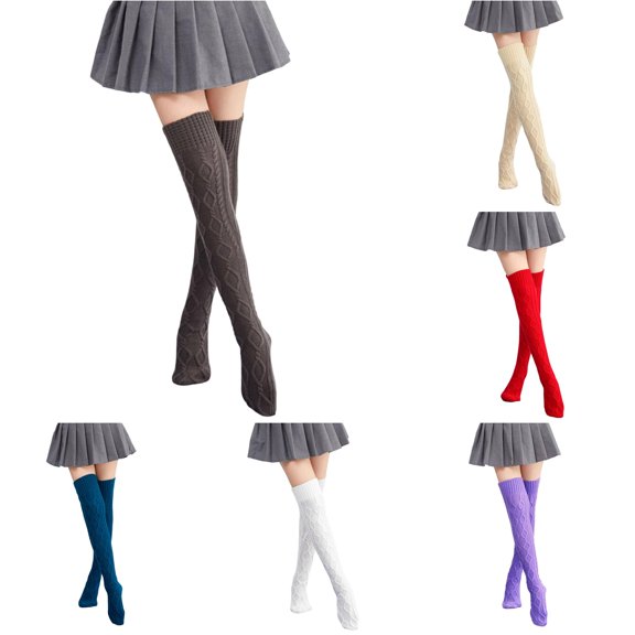 Daznico Womens Cable Knit over the Knee Socks Extra Thick Thermal Stretchy Long Stockings Foldable Warm for Yoga Dance Casual Daily Winter Outfits