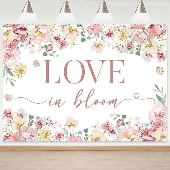 Love in Bloom Bridal Shower Decorations Backdrop Rose Pink Wildflower Wedding Shower Background Boho Floral Engagement Banner Wedding Bachelorette Party Decorations Supplies