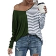 thumbnail image 1 of Blusa informal de rayas con cuello en V y manga larga para mujer, color verde, 1 of 6
