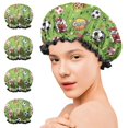 thumbnail image 7 of Shower Caps,Green Soccer Comic Pattern Waterproof Shower Cap for Women 4 Pieces,Double Reusable Hair Cover for Shower PEVA Elastic Stretch Hem, 7 of 7