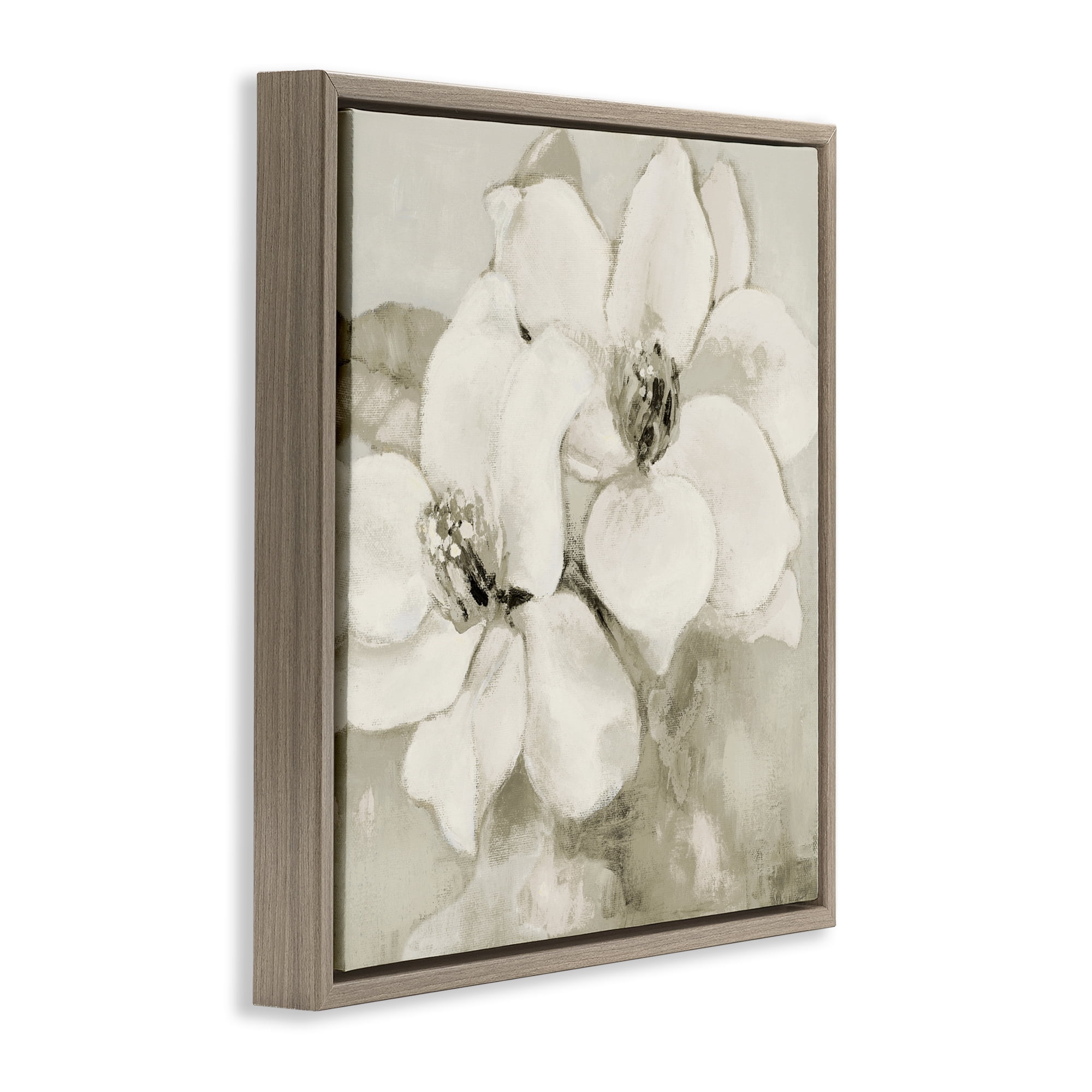 Stupell Industries Subtle Beige Magnolias Brown Framed Floater Canvas Wall Art, design by Lanie Loreth