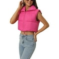thumbnail image 4 of INSPIRE CHIC Women's Padded Vest High Stand Collar Lightweight Zip Crop Jacket Puffer Vest M Hot Pink, 4 of 6
