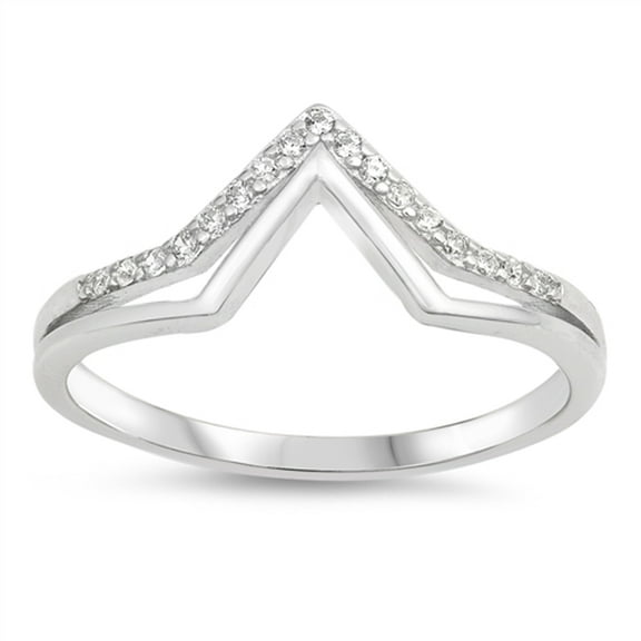 White CZ Pointed V Split Chevron Midi Ring .925 Sterling Silver Band Jewelry Female Size 8