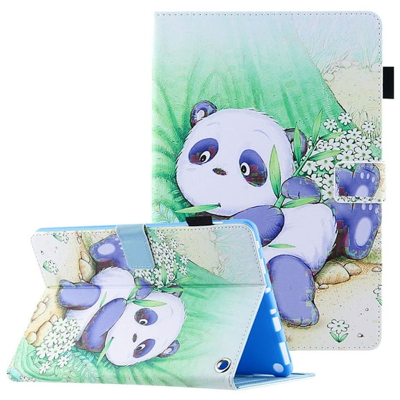 Allytech Case and Cover for Kindle Fire HD 10 Tablet 2021/Fire HD 10 Plus 2021, PU Leather with TPU Back Anti-Drop Multi-Angle Viewing Stand Auto Sleep/Wake Wallet Case with Pen Slot, Eating Panda
