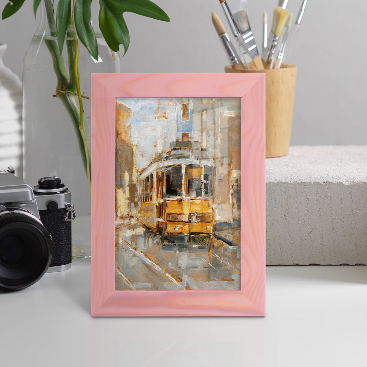 Day Trolley II - Framed Print w/glass - Sunset Pink