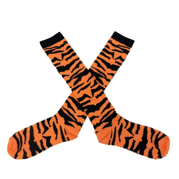 My Halloween Womens Long Black & Orange Tiger Striped Knee Socks