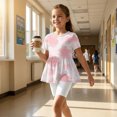 thumbnail image 5 of IYYVV 2-Piece Girls' Outfit Breathable Ruffle Top and Biker Short Summer Printed Matching Set Loose Lightweight Lounge Sets Light pink 140, 5 of 7