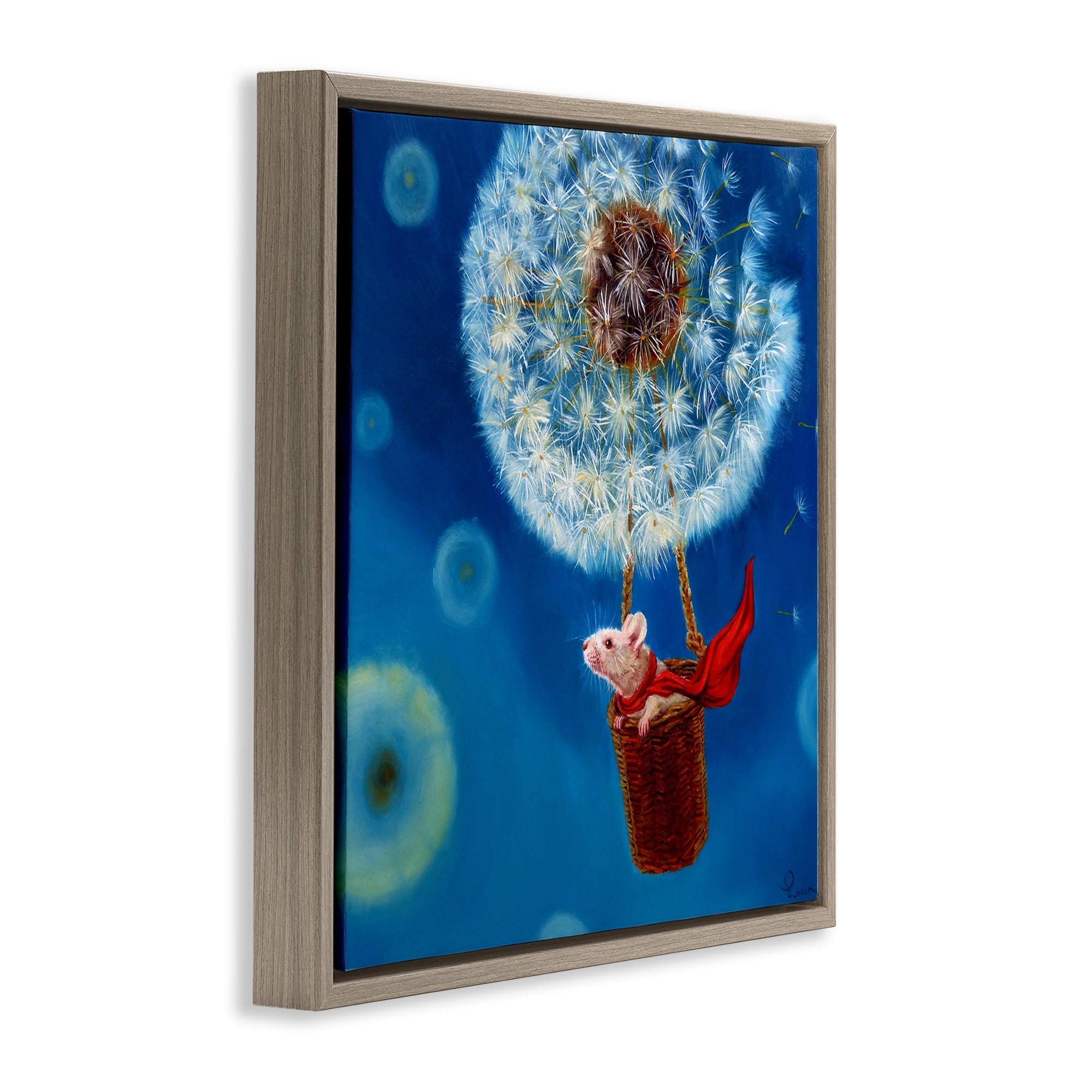 Stupell Industries Dandelion Hot Air Balloon Mouse Animals & Insects Painting Brown Floater Framed Canvas Art Print Wall Art, 18 x 18