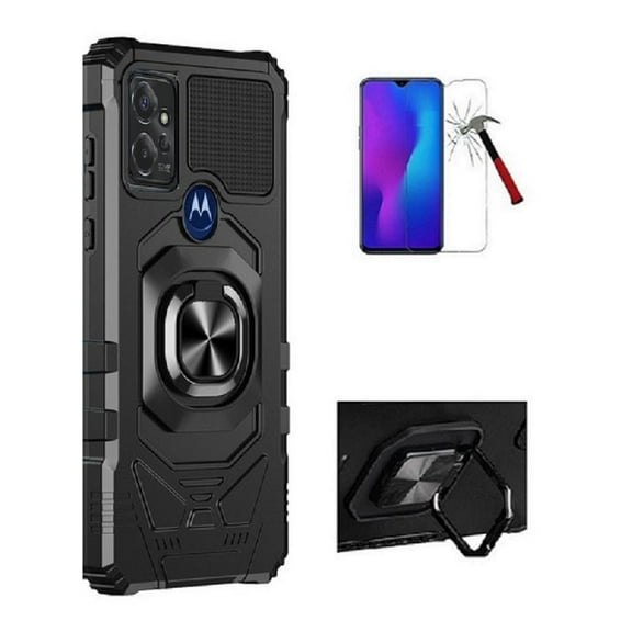 Phone Case for Motorola Moto G Power 5G 2023, Ring Kickstand Hybrid Case Cover   Tempered Glass (Black)