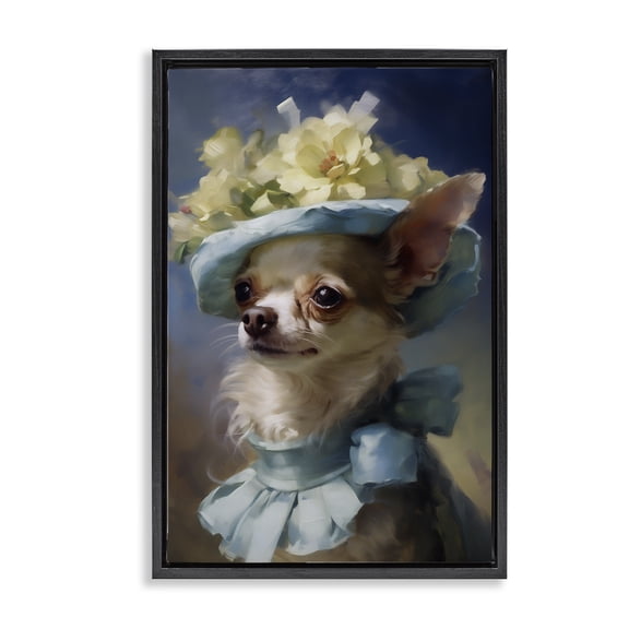 Stupell Industries Dog with Fashionable Hat Animals Painting Black Floater Framed Canvas Art Print Wall Art, 17 x 25