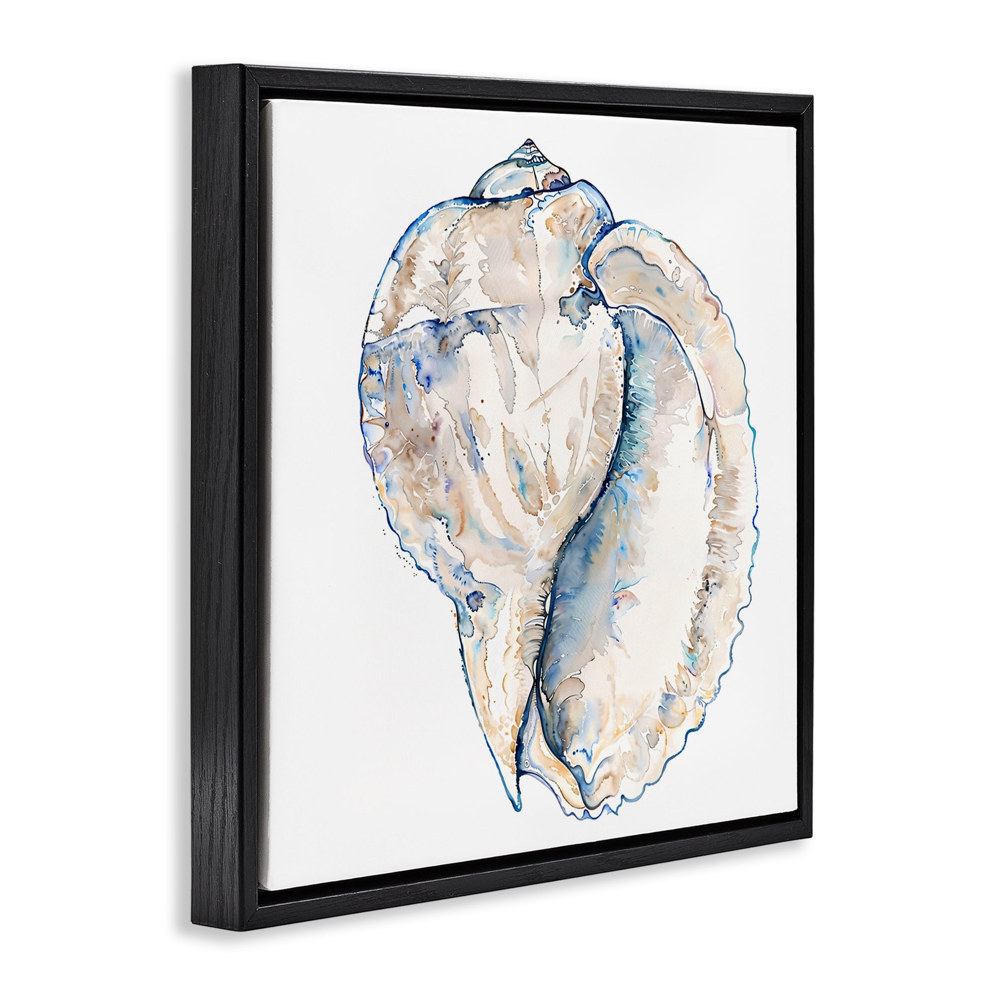 Stupell Industries Conch Shell on White Coastal Painting Black Floater Framed Canvas Art Print Wall Art, 25 x 25