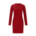 thumbnail image 3 of Oplxuo Women's Long Sleeve Pullover Sweater Dress, Sexy Slim Fitted Crew Neck Casual Ribbed Knit Bodycon Dresses, 3 of 5