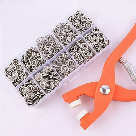 Gpaecead Open-Ring Snaps No-sew Button Fasteners Kit with Fastener Pliers Press Tool Hollow and Solid Prong Snap Buttons for Clothing Repair and Craft Projects