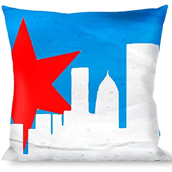 Buckle-Down Throw Pillow - Chicago Skyline Flag Distressed Black White Red