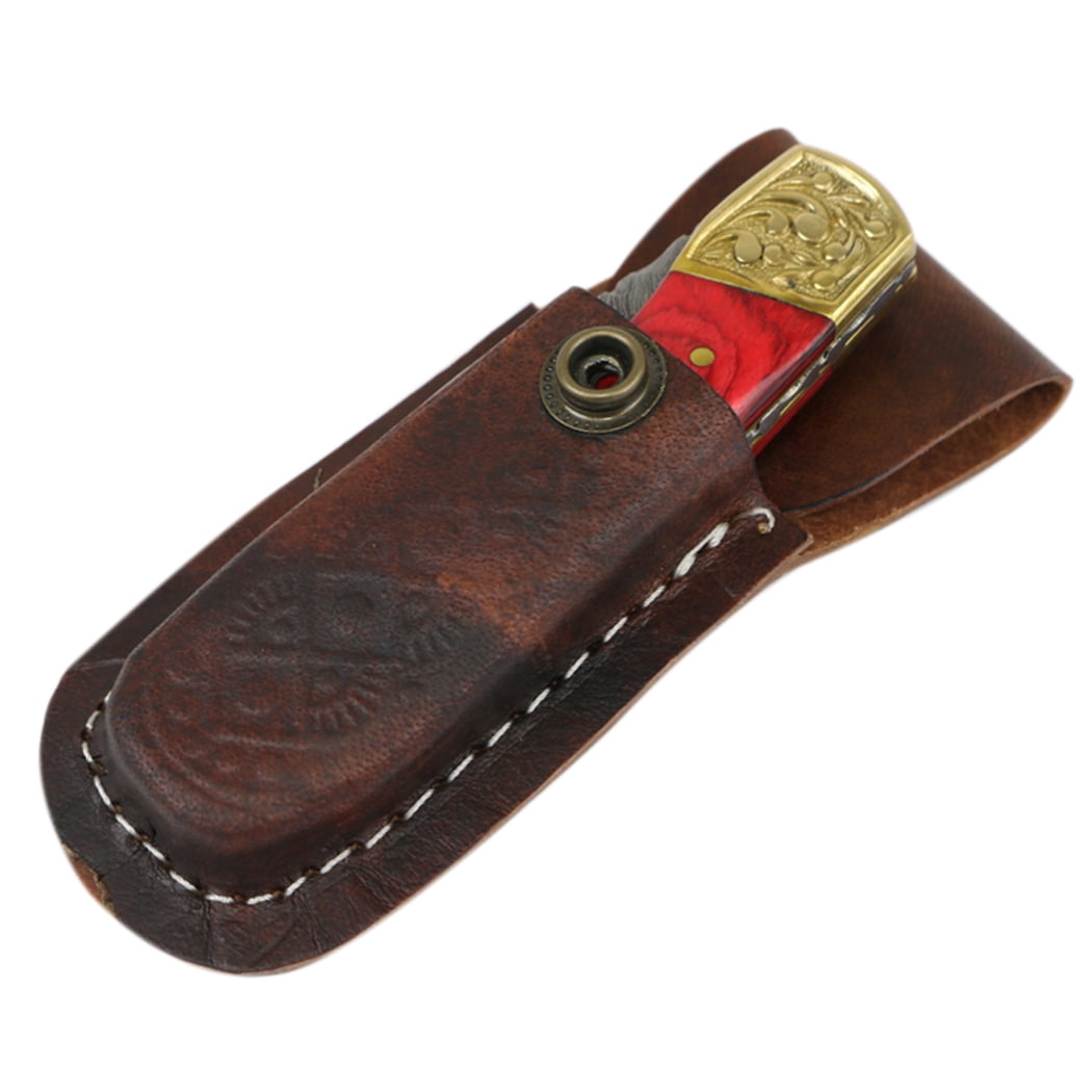 TheBoneEdge 7' Hand Made Damascus Blade Folding Knife Pakkawood Handle Red New