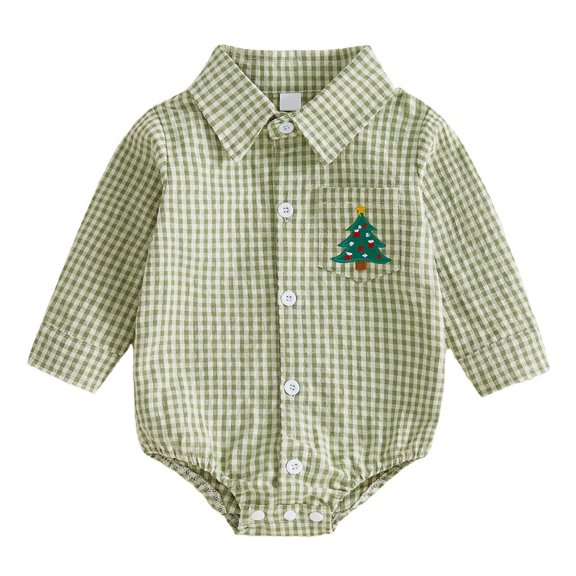 Mnyotv Christmas Outfits for Infants Embroidered Plaid Long Sleeve Bodysuits Baby Boys Rompers Size 0-3 Months