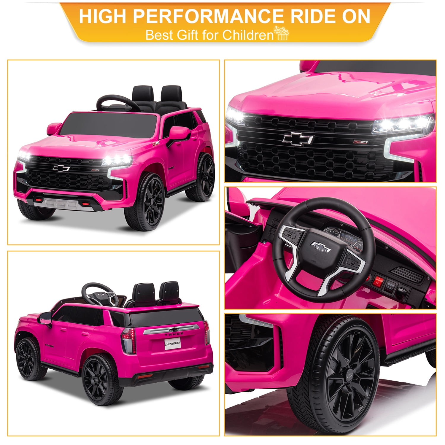 CIPACHO Licensed Chevrolet 12V Ride On, Electric Kids Car Toys with 2.4G Remote Control Dual Drive SUV, Pink