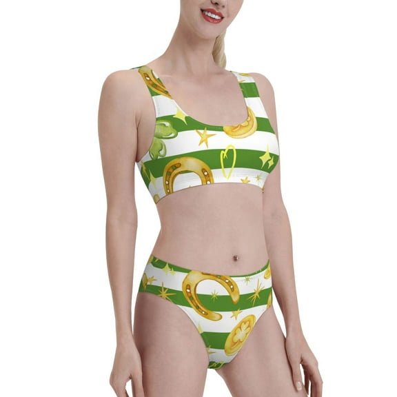 Picia Watercolor St Patrick Day Women's High Waisted Bikini Scoop Neck Swimsuit Two Pieces Bathing Suit-Small