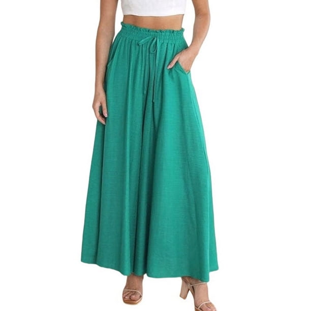 Pantalones Casuales para Mujer, con Cintura Elástica y Pierna , con Bolsillos. Verde M