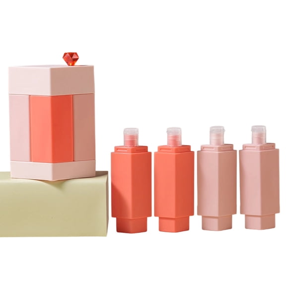 4-in-1 Travel Bottle Set, Leak Proof Travel Size Toiletries Containers Portable Refillable Liquid Lotion Dispenser for Shampoo Conditioner Soap Cosmetic Items, Pink
