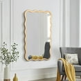 thumbnail image 2 of 40"x28" Wood Vanity Mirror Wall Decor, Modern Rectangle Mirror with Solid Wood Wave Border, Mirror Wall Decor for Living Room, Bathroom, Cloakroom, Entryway, Natural Wood, 2 of 9
