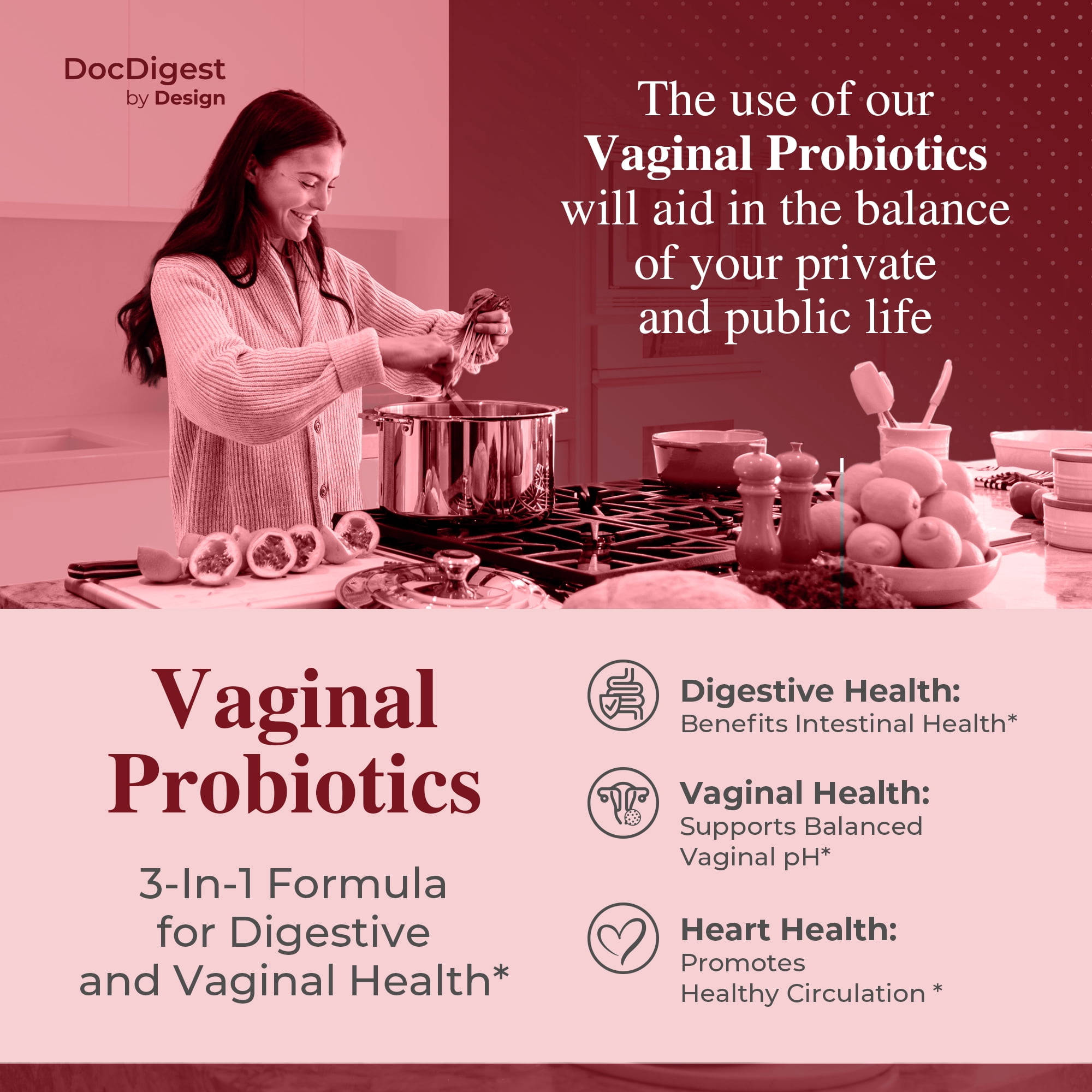 Vaginal Probiotics-Vaginal Odor & Dryness Treatment Probiotic- Women once Daily Capsules- DocDigest by Design