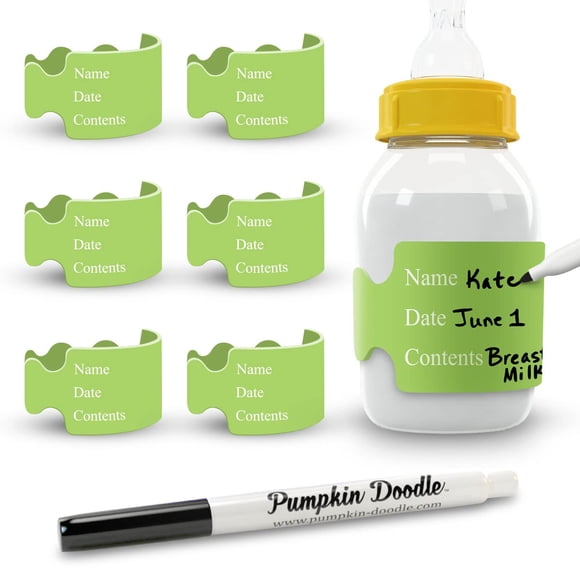 Etiquetas reutilizables para biberones Pumpkin Doodle, diseño de calabaza, para escribir y borrar, paquete de 6