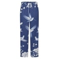thumbnail image 5 of Blue Floral Bird Print Winter Female Pants Flannel High Waist Women Pants Lady Warm Straight Leg Plush Trousers, 5 of 7