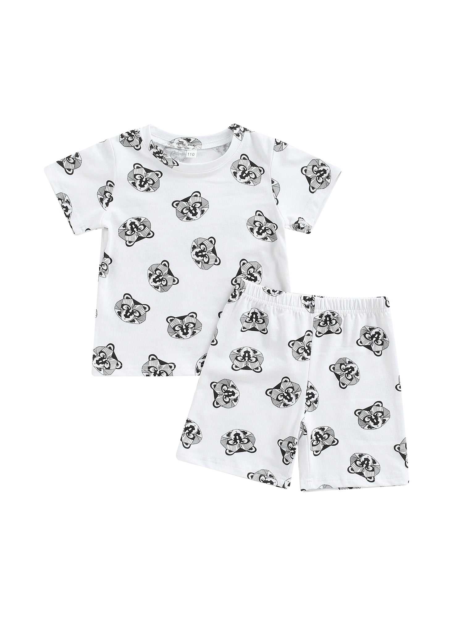Gureui 1-6Y Toddler Kids Boy 2PCS Casual Cotton Outfit Cartoon Tiger Print  Round Neck Short Sleeve T-shirt+Loose Shorts 