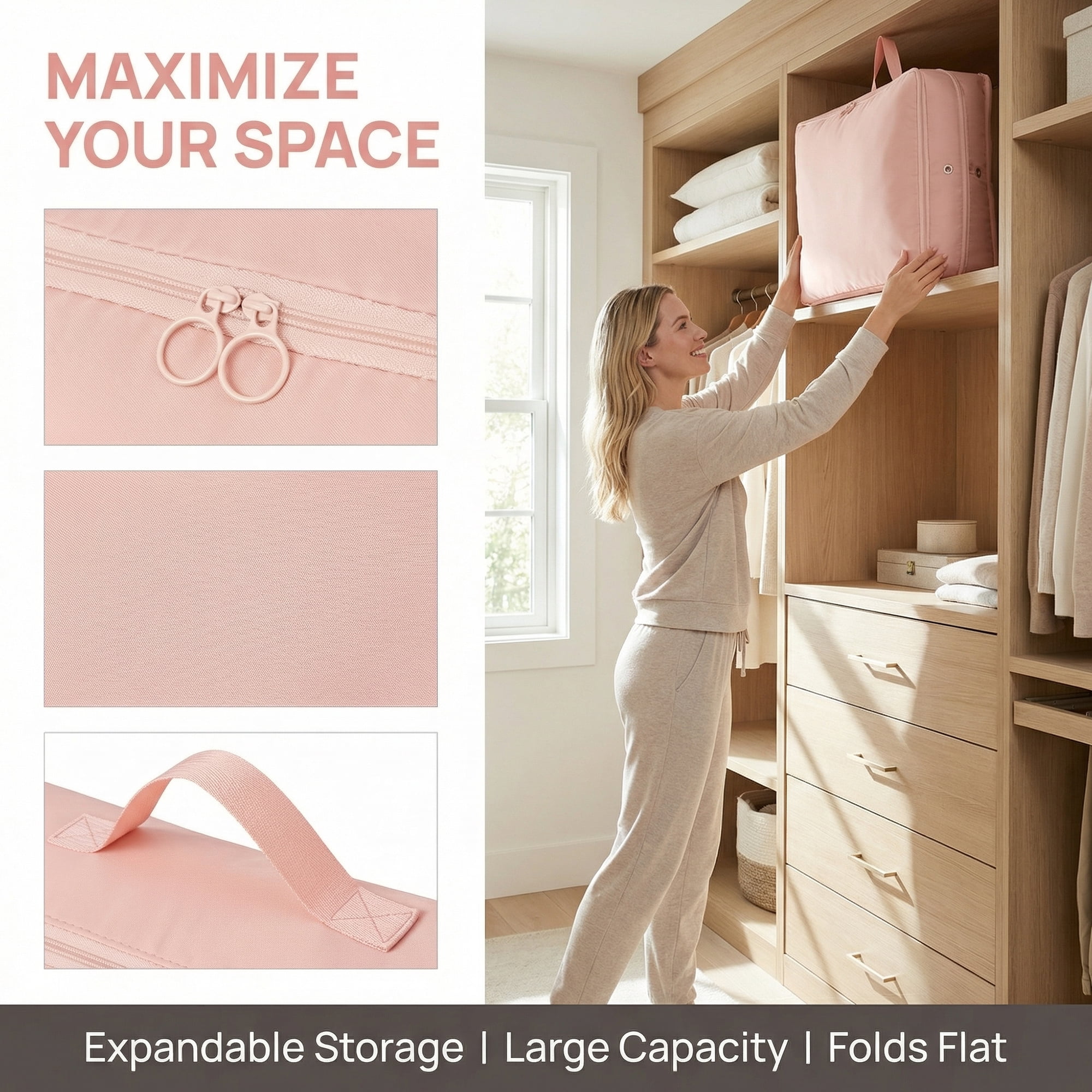 Unique Bargains Foldable Storage Bags Ideal for Organizing Bedroom Pink 15.7"x4.7"x11.8"