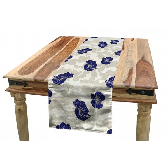 Flower Table Runner, Blooming Dog Roses with Leafy Stems Art Nouveau Inspirations, Dining Room Kitchen Rectangular Runner, 3 Sizes, by Ambesonne