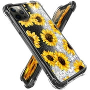 Silverback For Apple iPhone 13 Pro Max Case Moving Liquid Holographic Glitter Phone Case Women Girls Cute Bling Shockproof Clear Protective Case -Sunflower