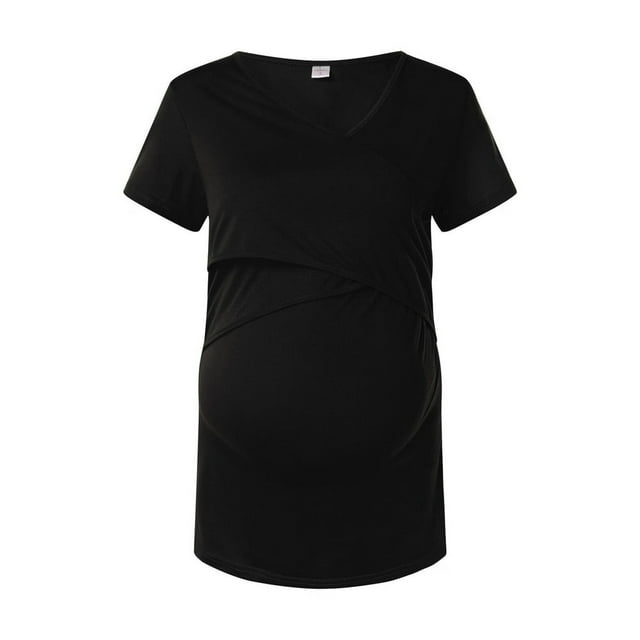 T-shirt de Maternité pour Femmes à Ourlet Régulier, Décontracté, Manches Courtes, Col Rond, Basique, Allaitement, Haut T-Shirt