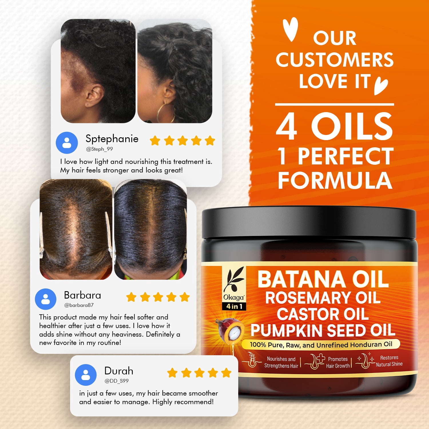 Okaga Batana Oil for Hair Growth, All-in-One Blend with Batana, Rosemary, Castor & Pumpkin Seed Oils, Pure & Unrefined, Softens, Smooths, Strengthens, Adds Shine, Clean Beauty for All Hair Types