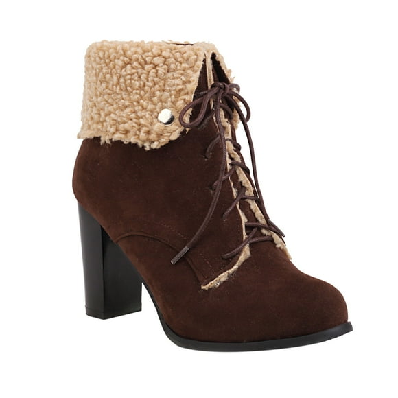 B91xZ Platform Boots for Women Leather Plush lined Warm Mini Anti-slip outdoor Female Ankle boots,Brown 6.5