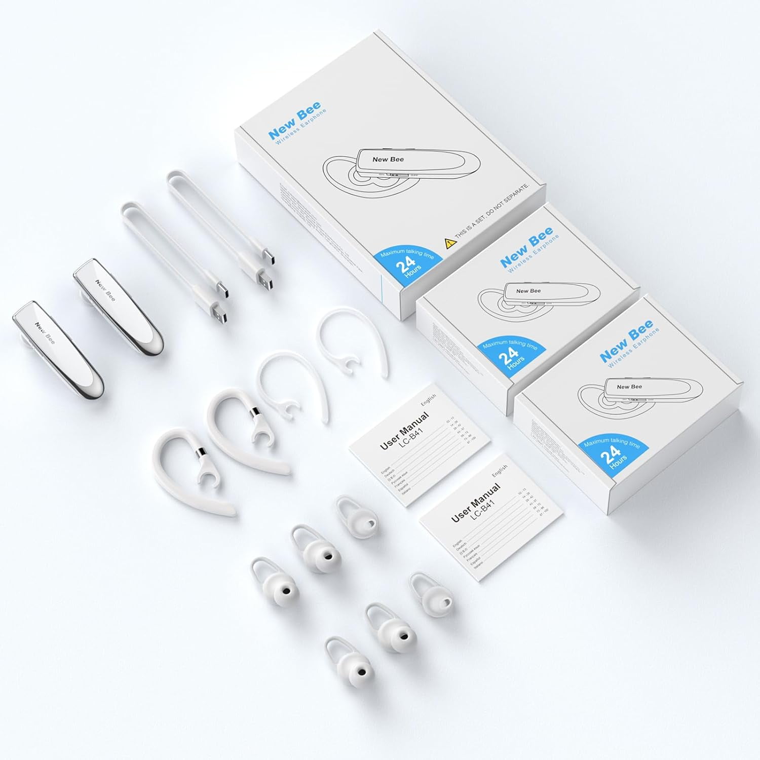 General [2 Pack] Bluetooth Earpiece V5.0 Wireless Handsfree Headset 24 Hrs Driving 60 Days Standby Time with Bluetooth Headset for iPhone Android Laptop Truck Driver(White)