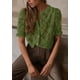 thumbnail image 3 of Blusa PRETTYGARDEN de encaje de manga corta para mujer, color verde militar, 3 of 6