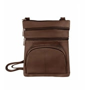 Roma Leathers Genuine Leather Multi-Pocket Crossbody Purse Bag (Brown)